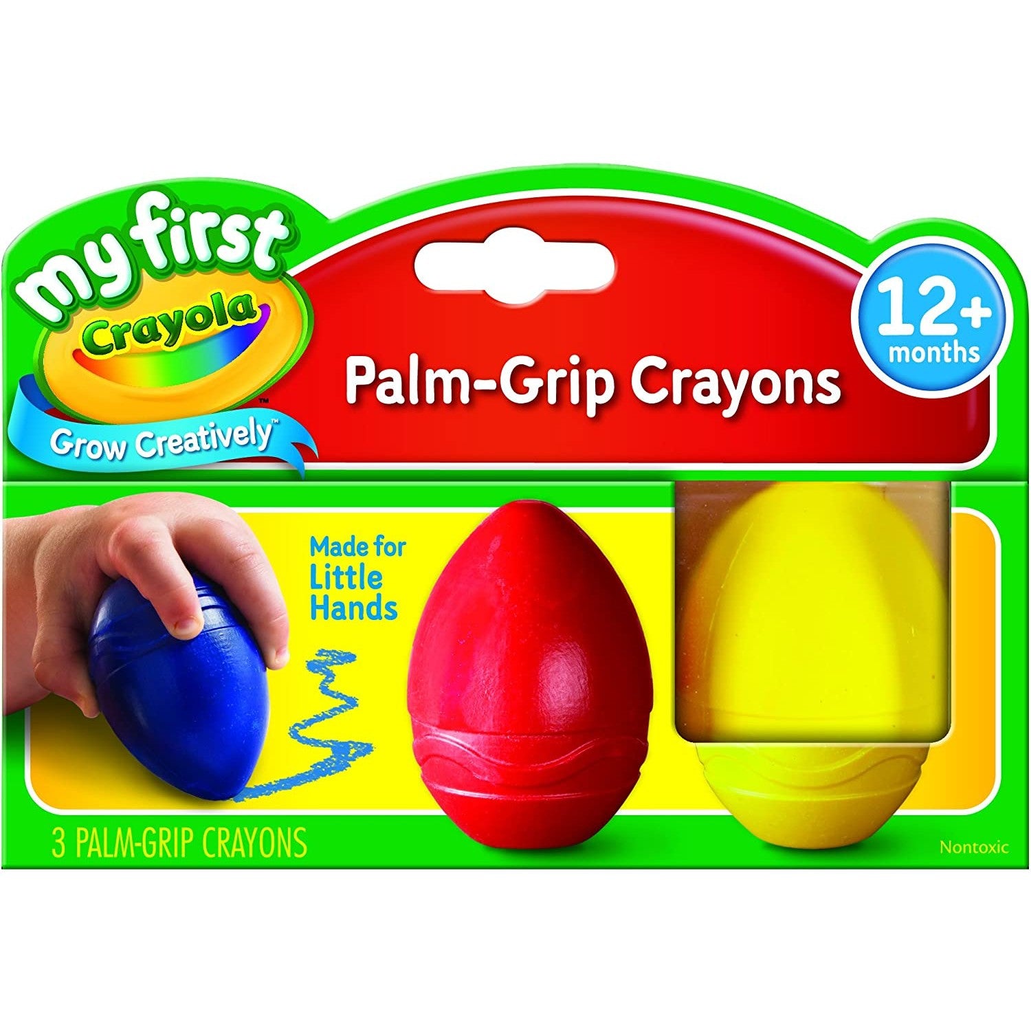 The packaging for Crayola's 3-pack of egg shaped crayons. 