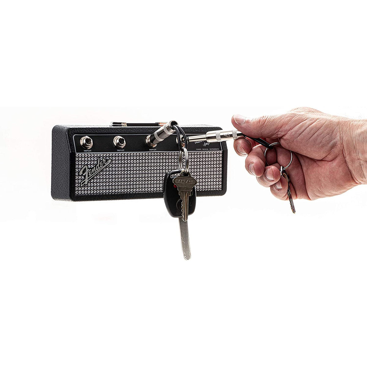 Fender amplifier style wall mounted key holder with guitar plug keychains