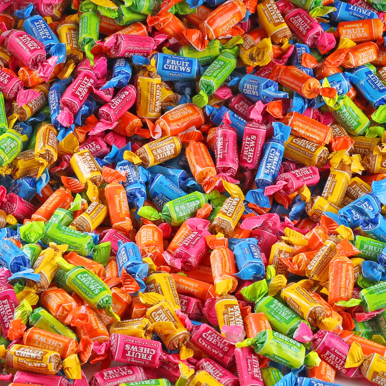 Lots of fruit flavored Tootsie rolls all mixed together.
