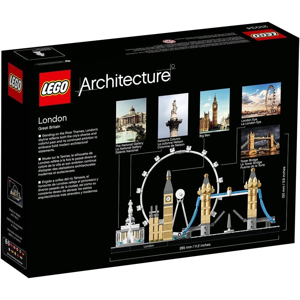 The back of the box for the Lego architecture London building set.