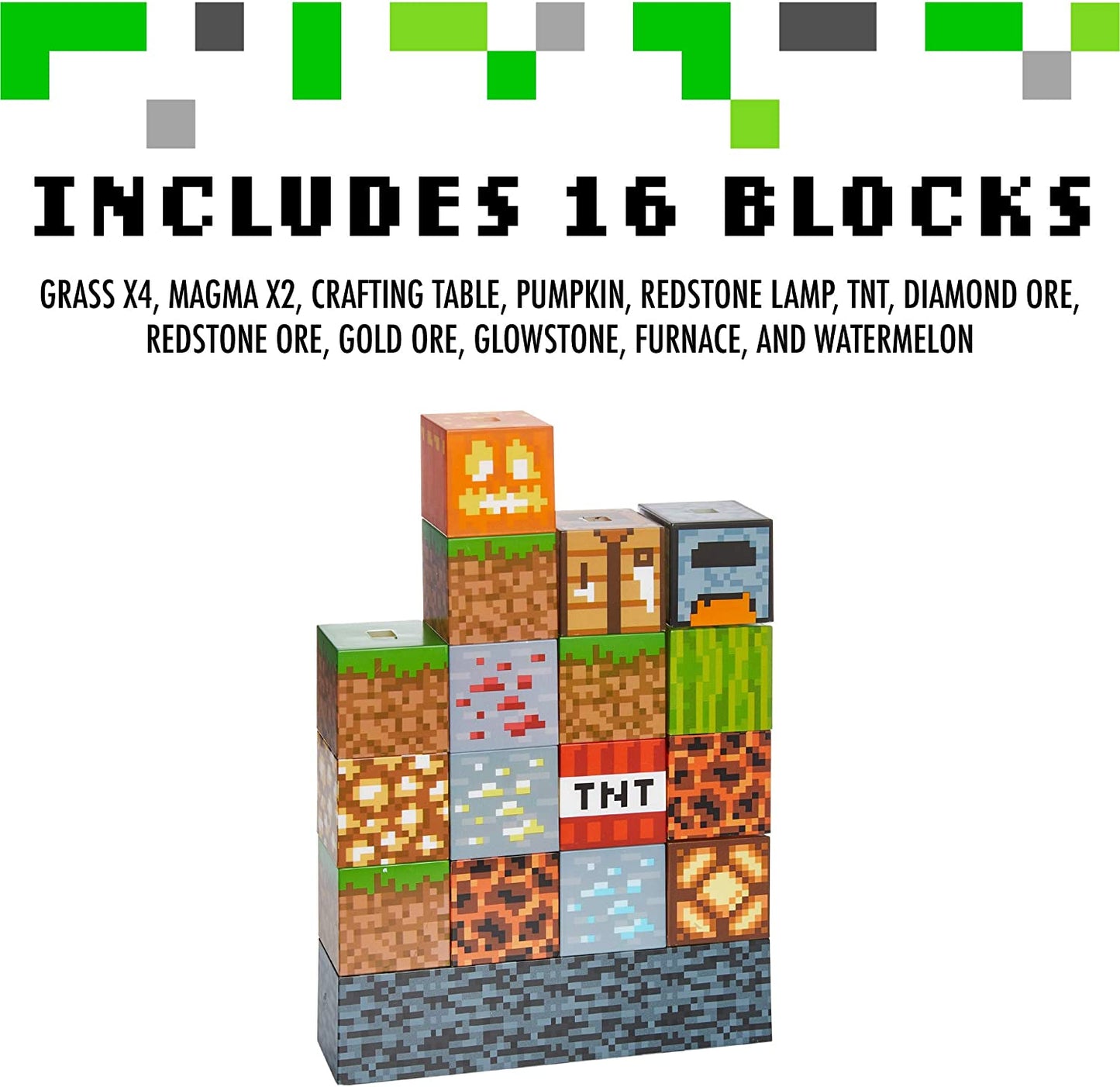 A Minecraft block building light. The text reads, 'Includes 16 blocks.'