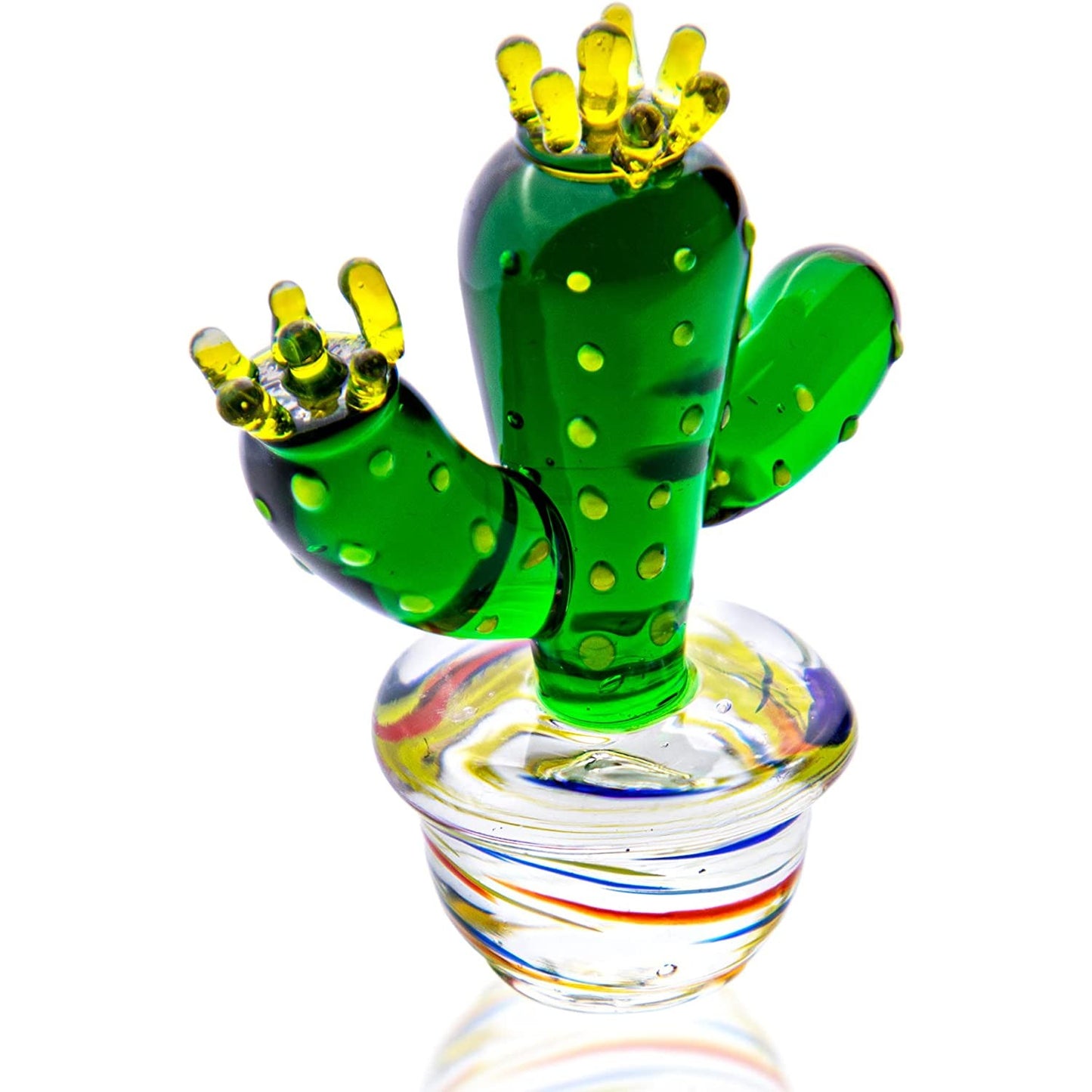 A green colored small cactus figurine made of glass.