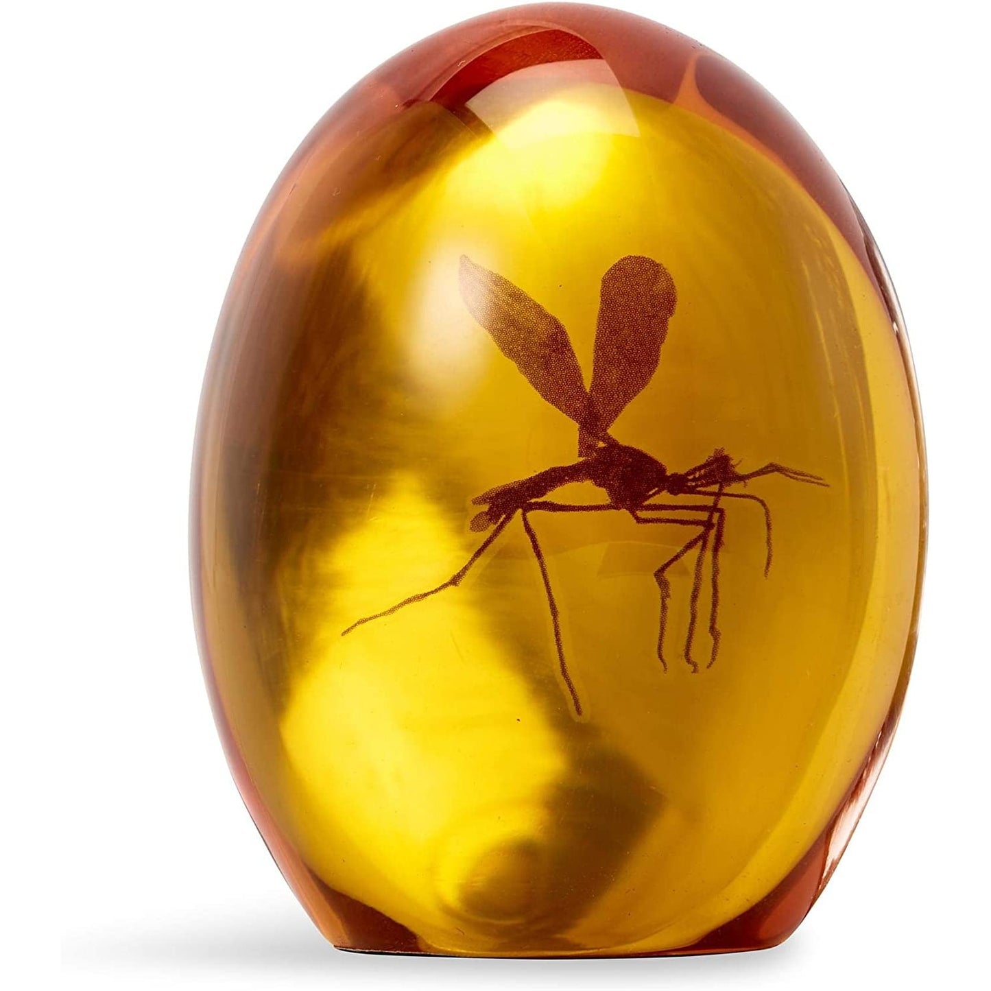 A movie prop replica paperweight of the mosquito trapped in amber from the movie Jurassic Park.