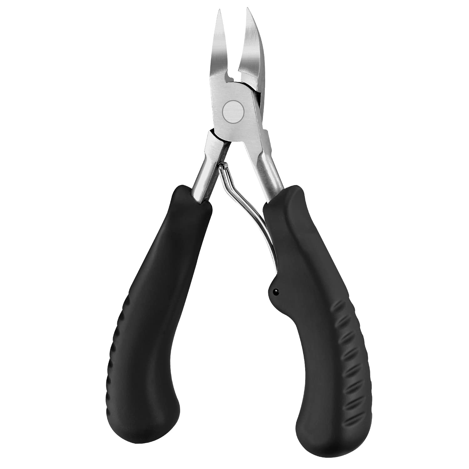 A pair of black and silver nail clippers for thick and ingrown nails.