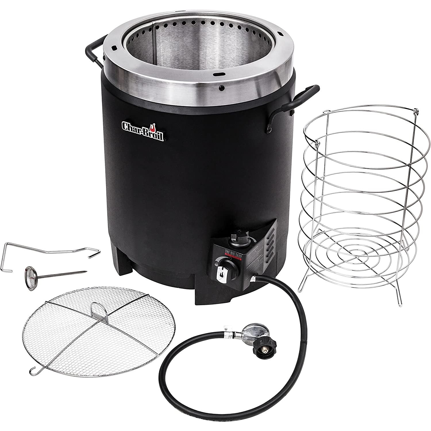 An oil-less liquid propane turkey fryer and all the various accessories that are included.