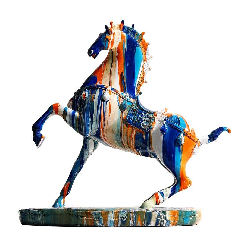 A horse figurine covered in what looks like colored dripping paint.