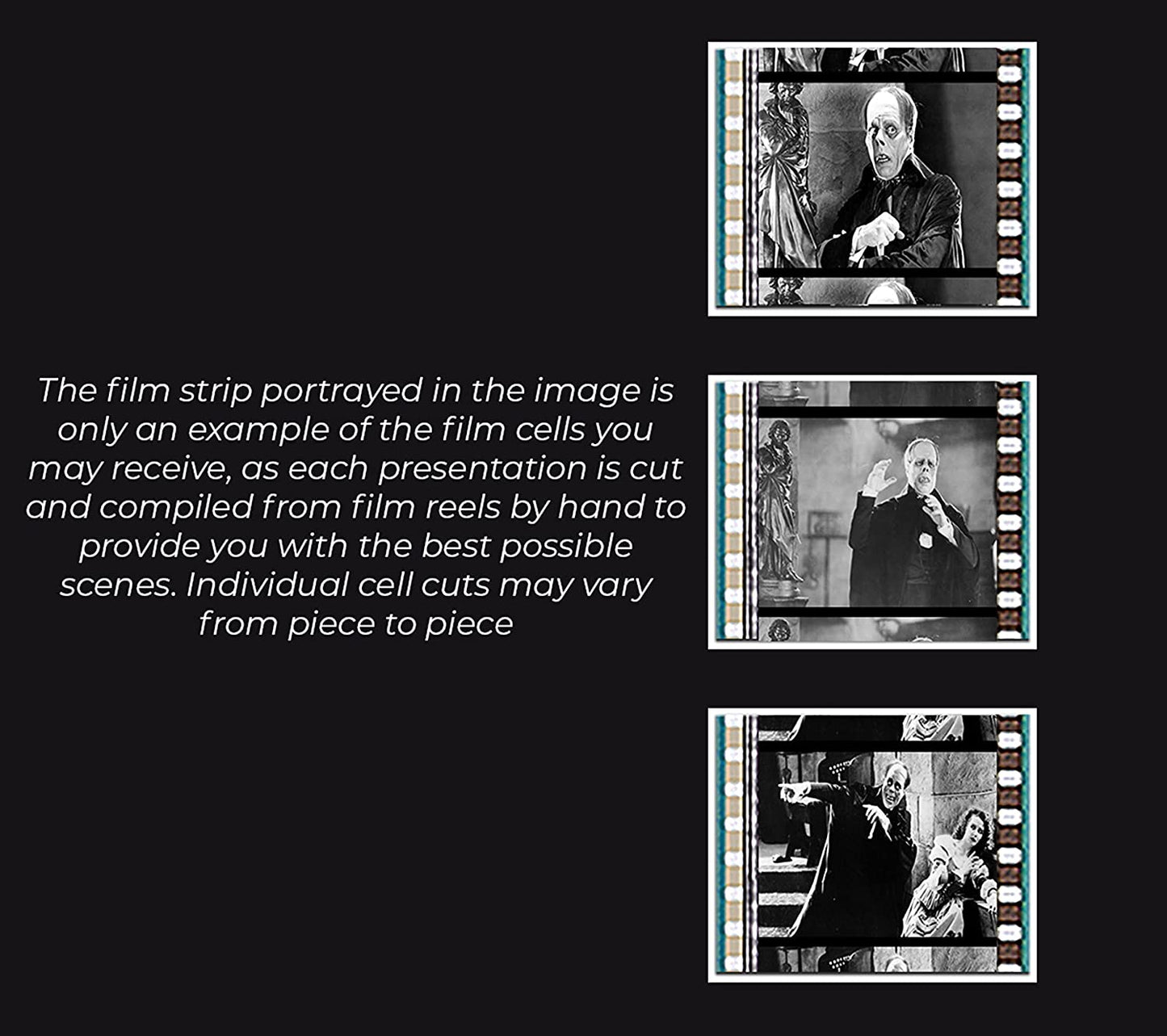 Three film strip negatives from the 1925 movie The Phantom of the Opera.