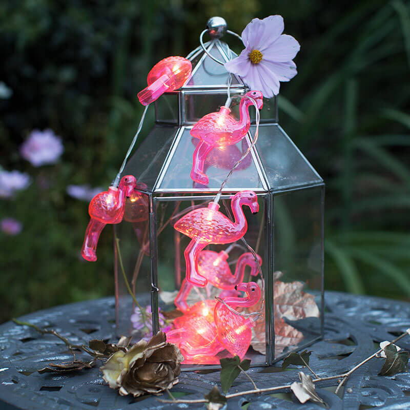 Pink flamingo string lights for indoor or outdoor decorating