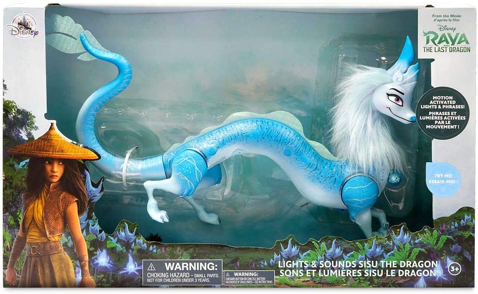 A blue Raya and the last dragon Sisu toy boxed in the official Disney packaging.