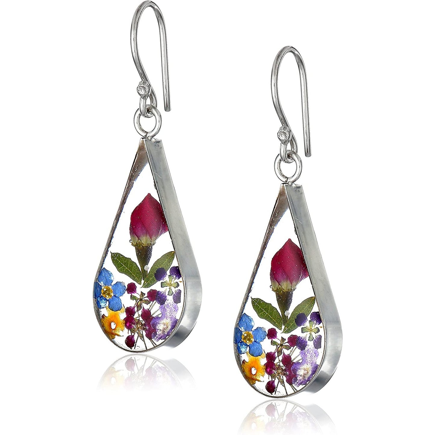 A pair of earrings with real pressed flowers inside.