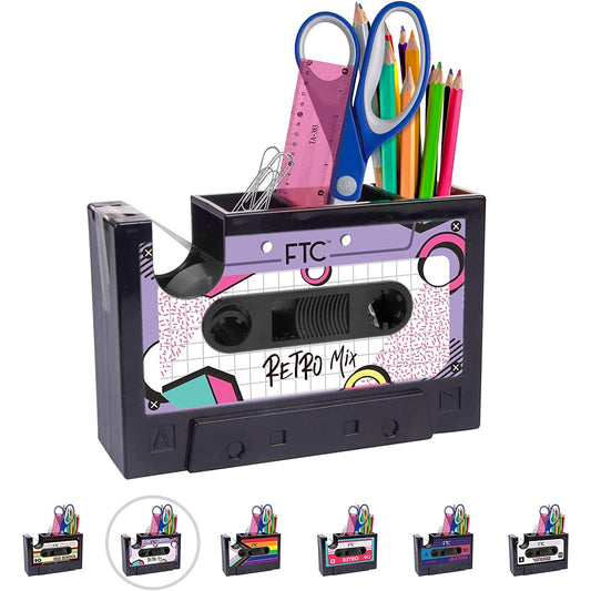 A retro cassette tape dispenser and stationary holder.