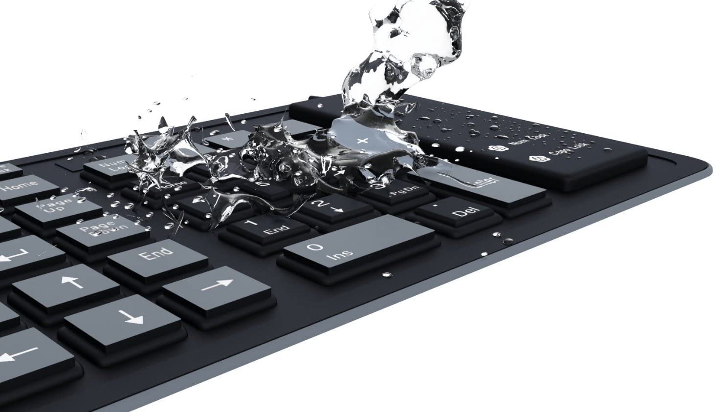 A water splash on a foldable silicone keyboard showing how waterproof it is