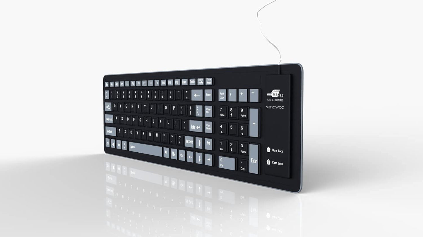 A fully rolled out example of a foldable silicone keyboard
