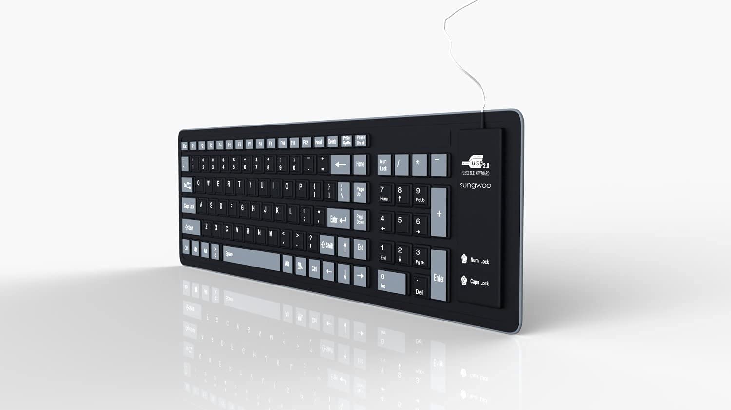 A fully rolled out example of a foldable silicone keyboard