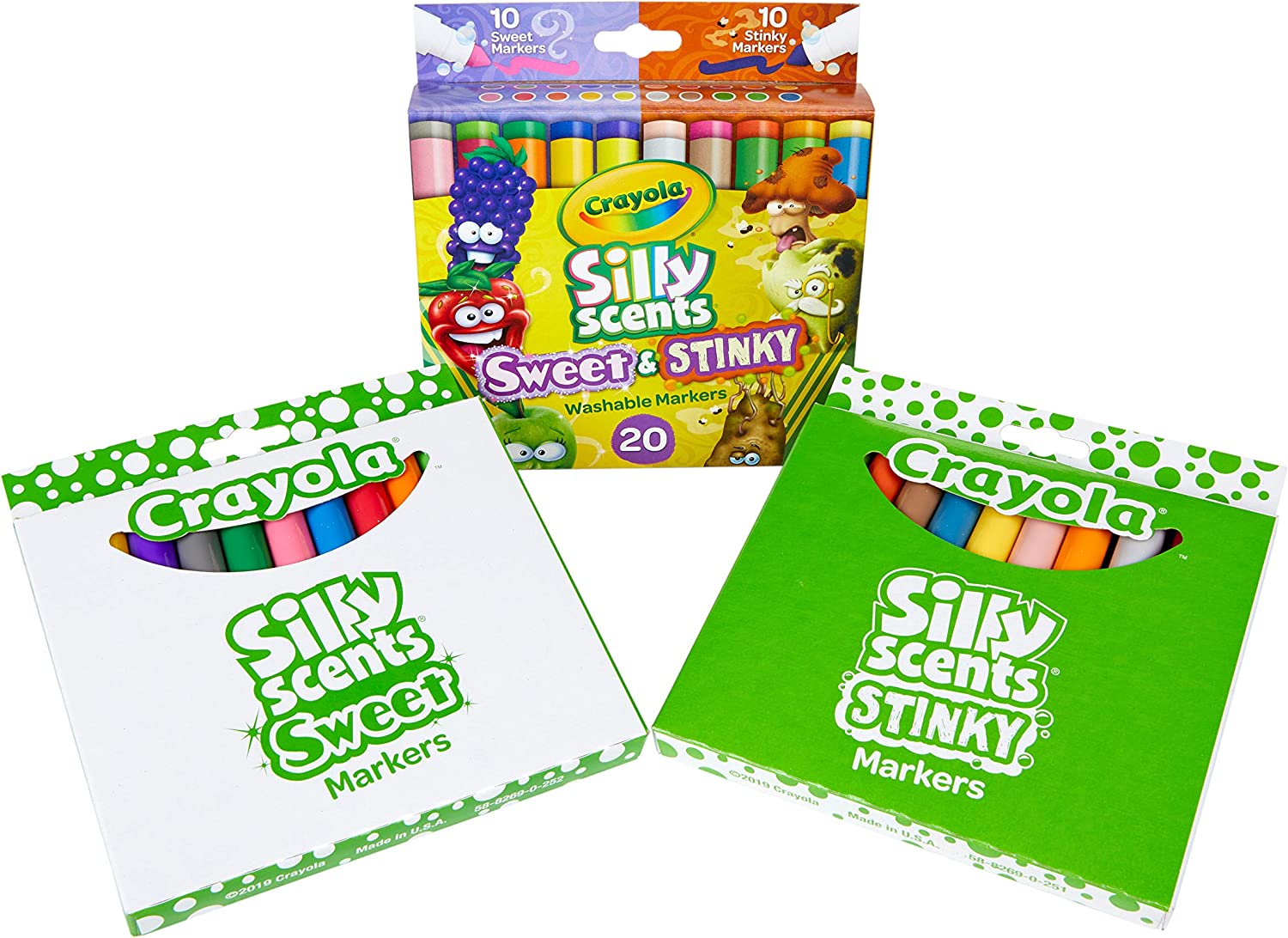 Silly scents markers by Crayola showing the contents of the packaging. 