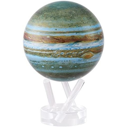 A spinning version of Jupiter on a clear acrylic stand.