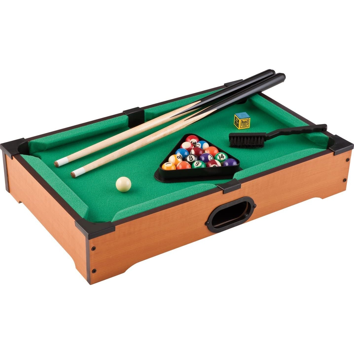 A table-top billiards mini game set complete with all the accessories.