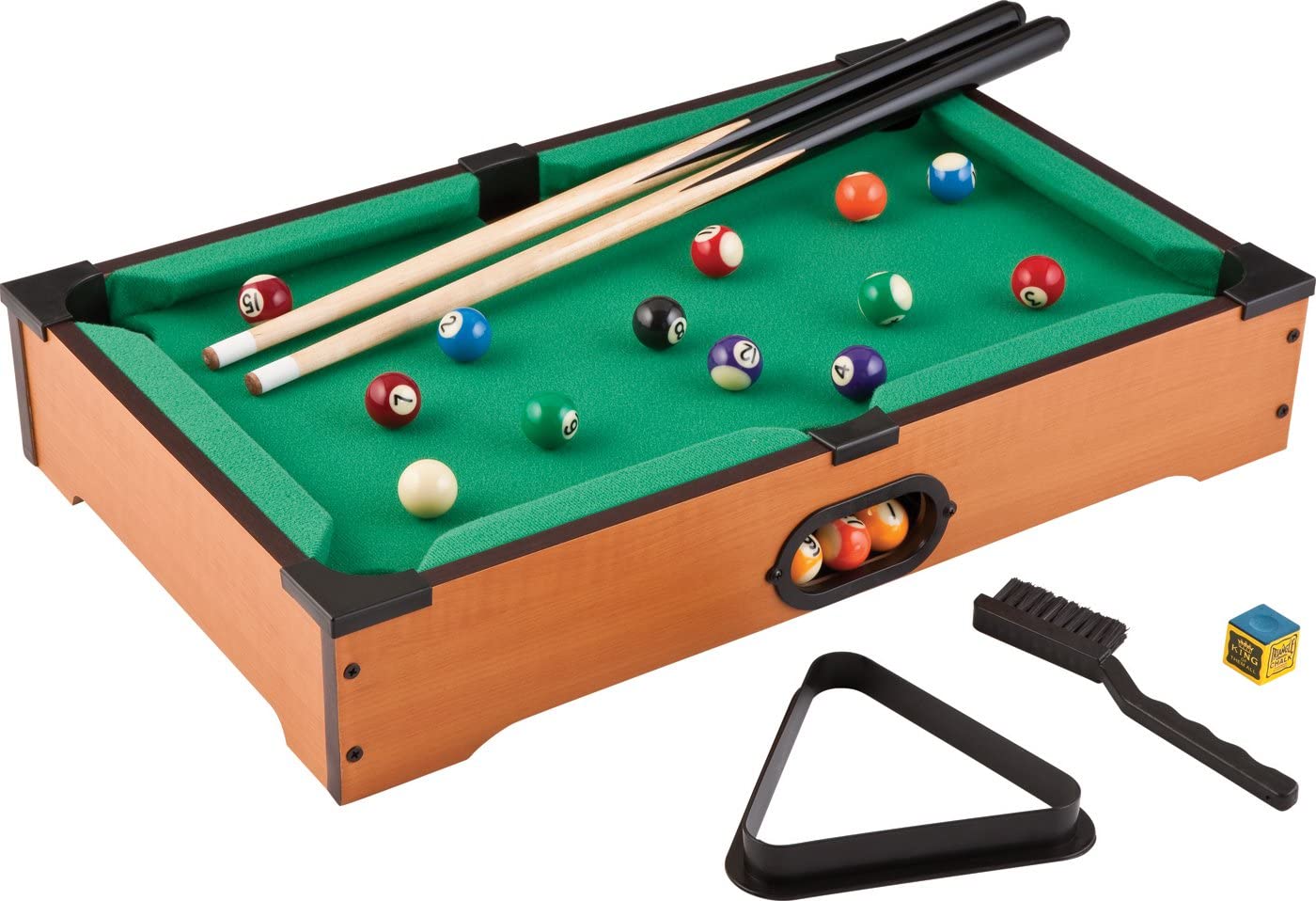 A table-top pool mini game set with all the accessories which are included.