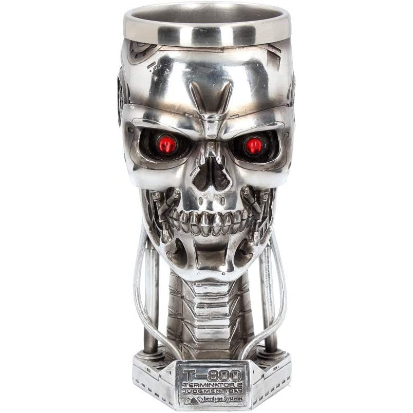 A front on view of a Terminator head goblet.