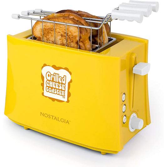 A grilled cheese sandwich toaster with 2 grilled cheese sandwiches toasted and cooked